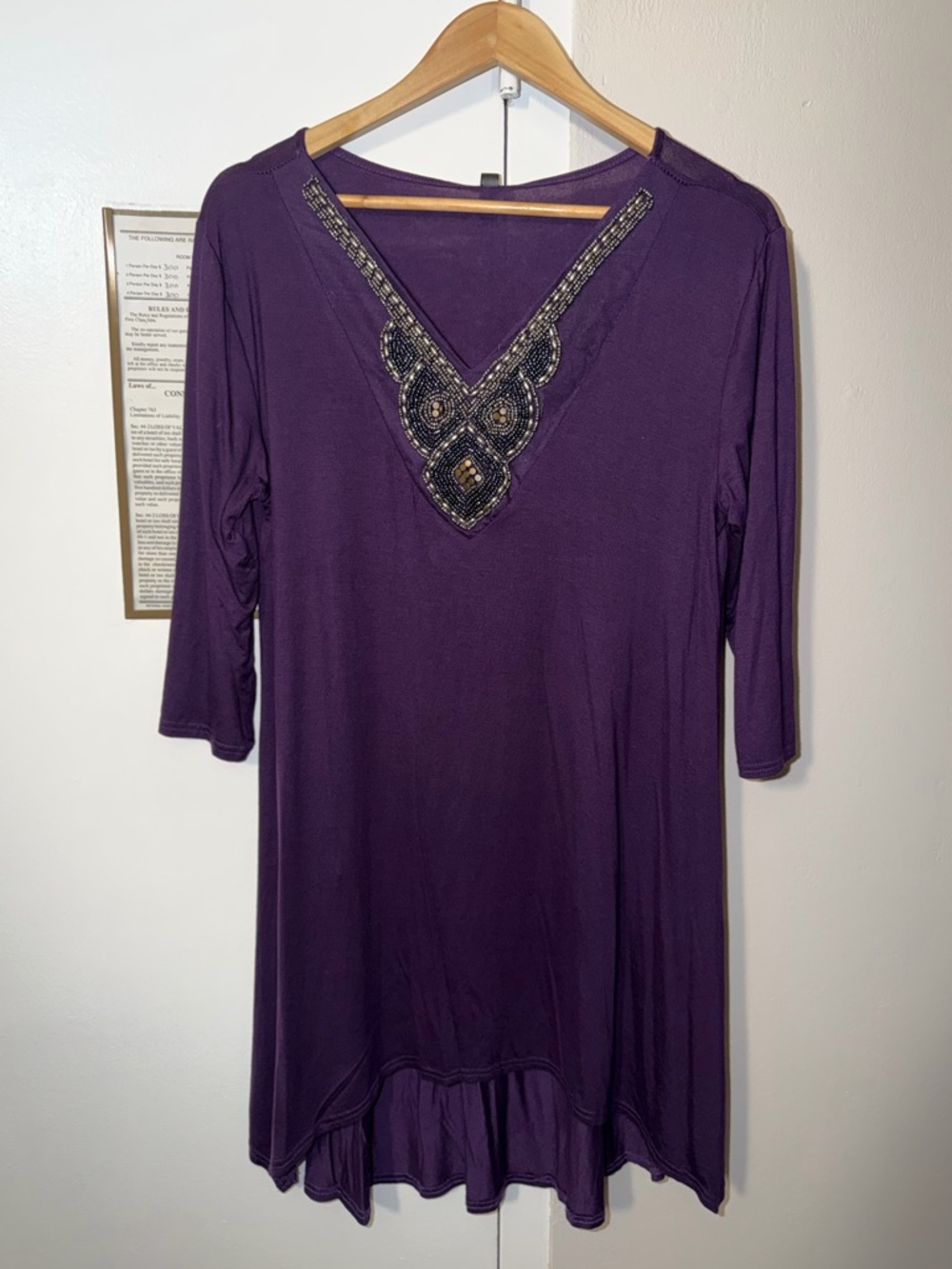 White Mark Deep Purple V-Neck Beaded dress XL